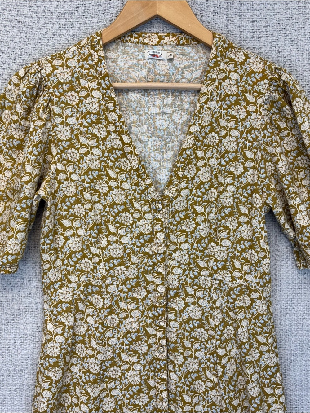 Faherty Women Floral Linen Blend Long Prairie Havana Dress Size S Boho Buttoned - Picture 2 of 9